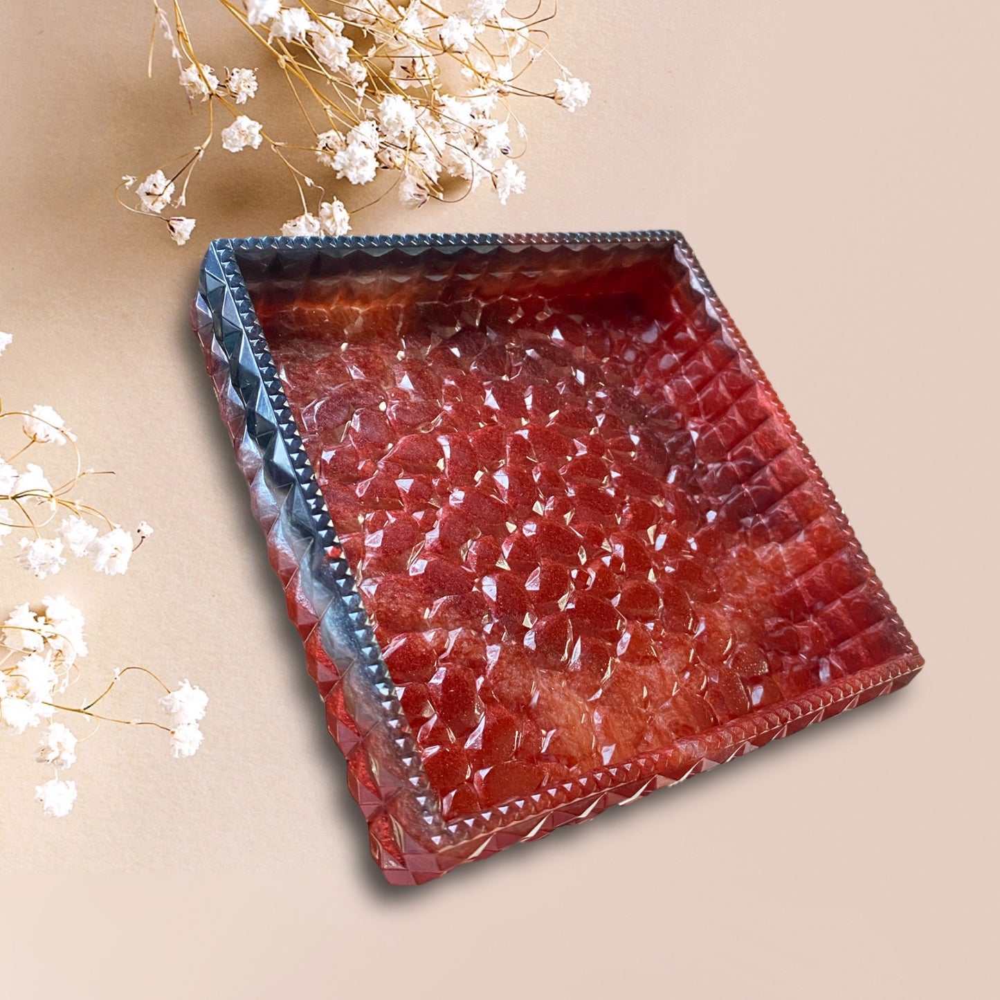 Ready to Ship- Square Resin Tray with Diamond Edges