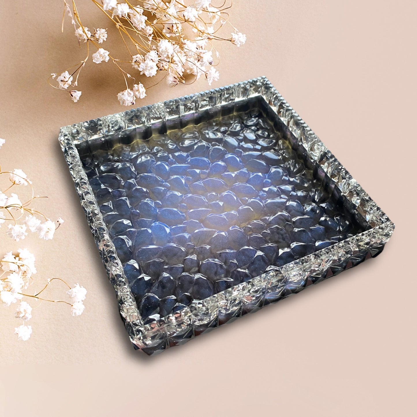 Ready to Ship- Square Resin Tray with Diamond Edges