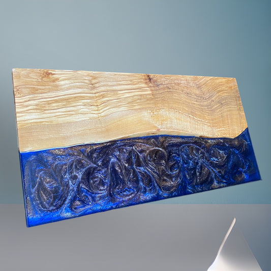 Ready to Ship- Olive Wood Charcuterie Board, Resin Epoxy Serving Tray, Live Edge Board