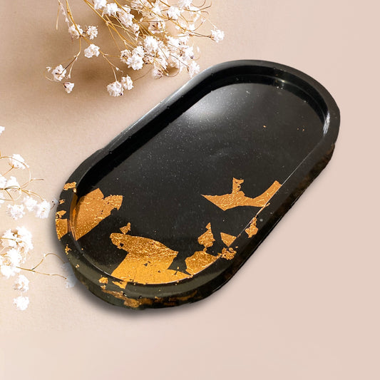 MADE TO ORDER- Oval Resin Vanity Tray with Gold Leaf / Catchall Tray