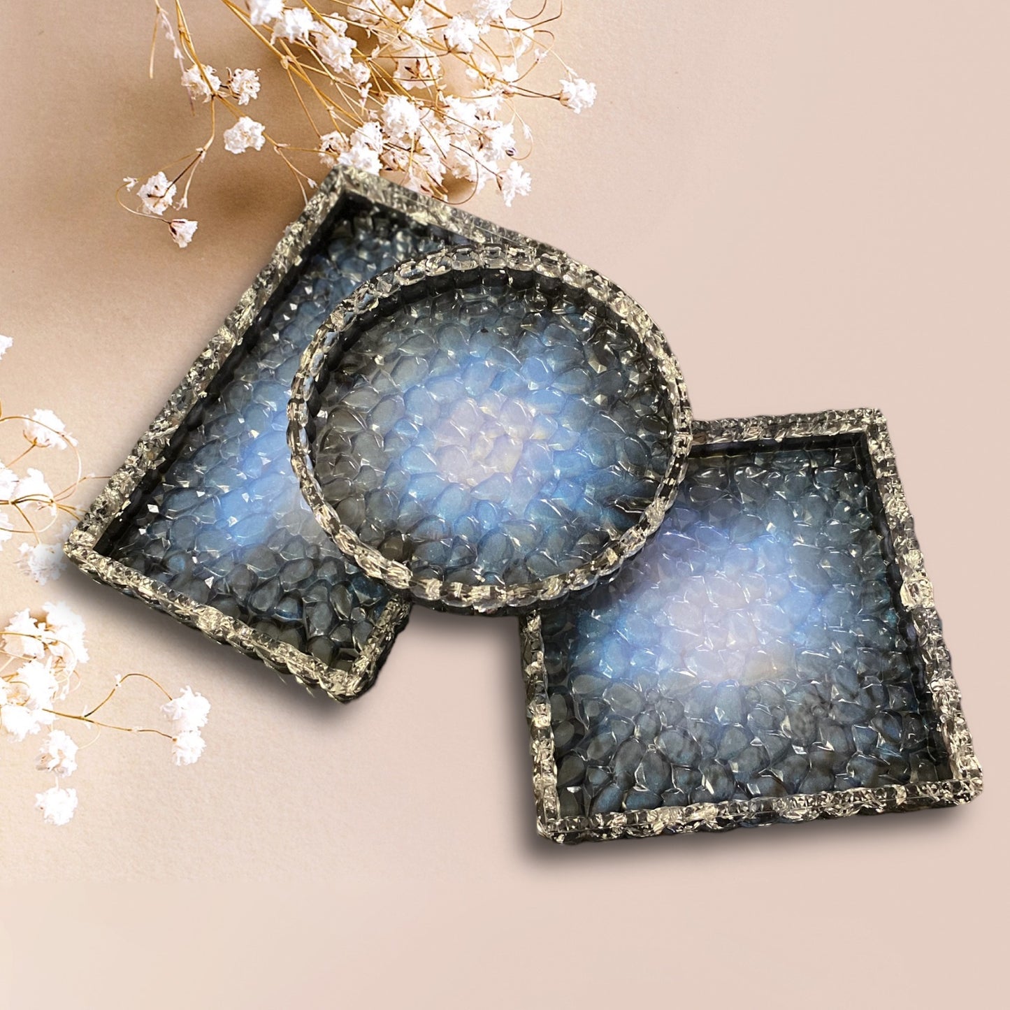 MADE TO ORDER- Resin Trays with Diamond Edges, Set of 3