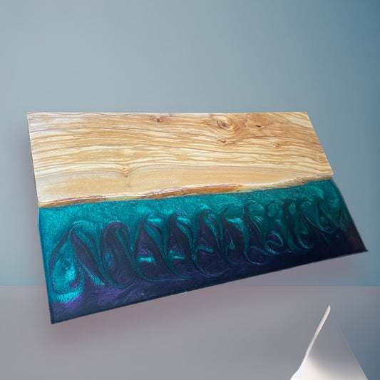 Ready to Ship- Olive Wood Charcuterie Board, Resin Epoxy Serving Tray, Live Edge Board