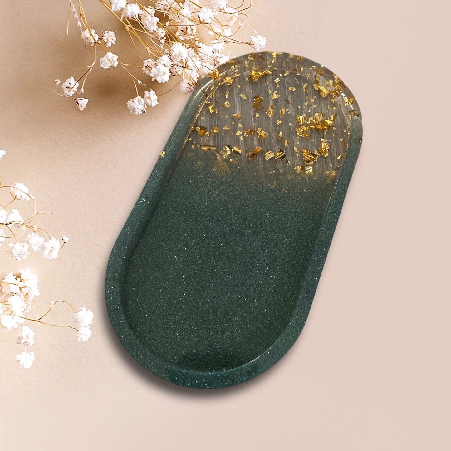 MADE TO ORDER- Oval Resin Vanity Tray with Gold Leaf / Catchall Tray