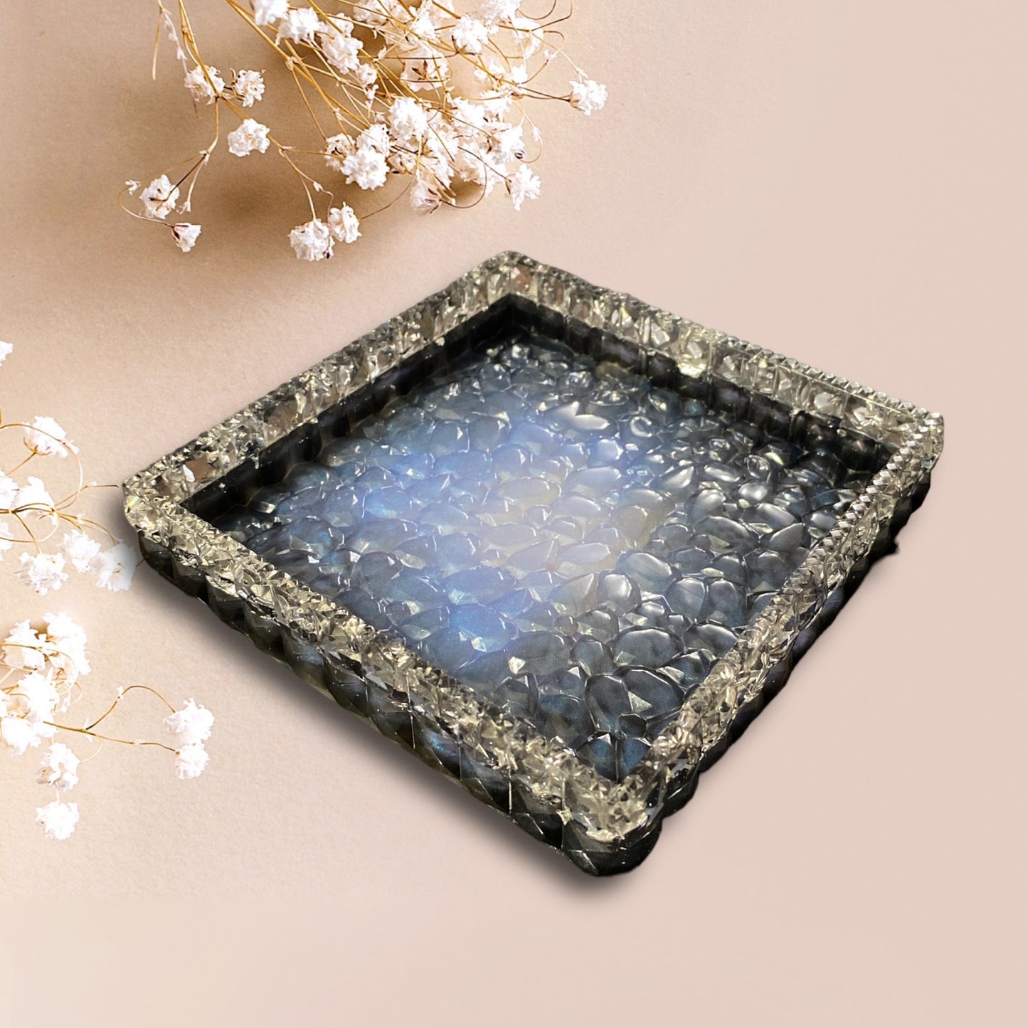 MADE TO ORDER- Resin Trays with Diamond Edges, Set of 3