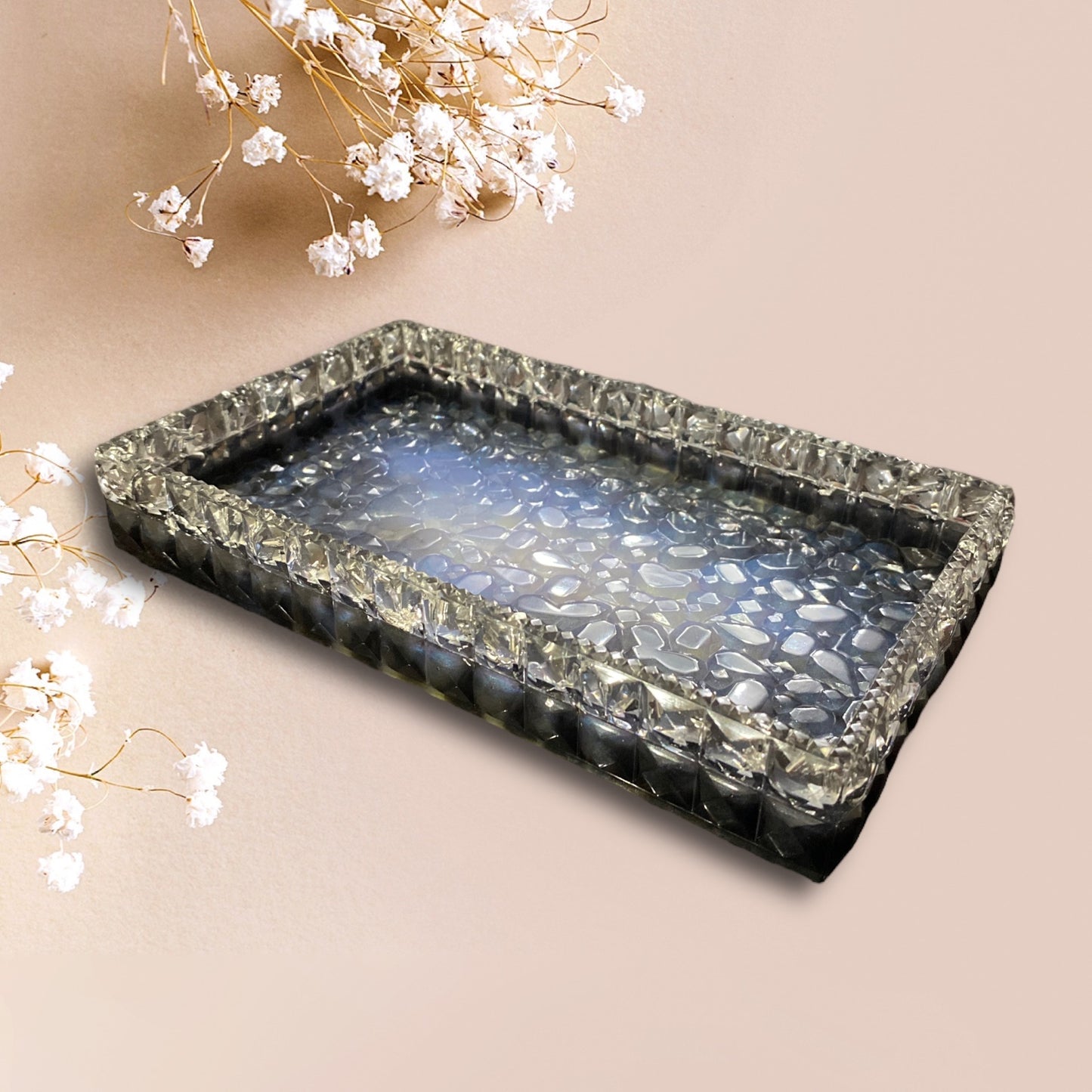 MADE TO ORDER- Resin Trays with Diamond Edges, Set of 3